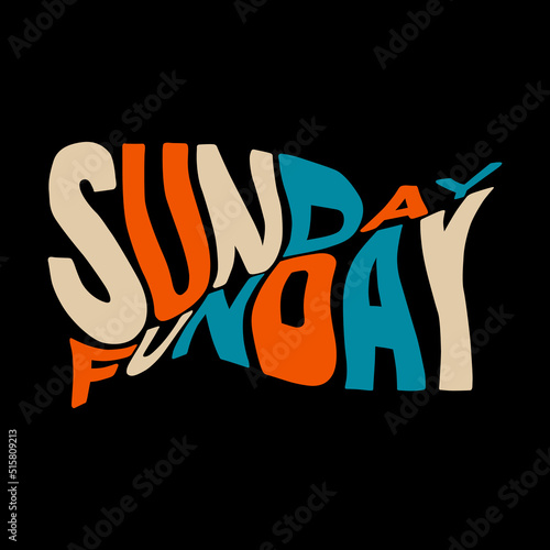 sunday funday.vector illustration.hand drawn letters on a black background.decorative inscription in glitch style.distorted lettering.modern typography design for t shirt,poster,banner,flyer,web,etc photo