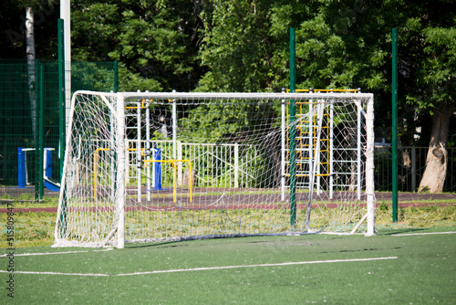 Wallpaper Mural Soccer goal with net, stadium without people Torontodigital.ca