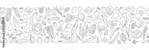 Seamless background pattern of organic farm fresh fruits and vegetables