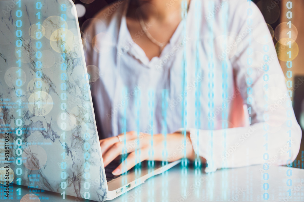 Fototapeta premium young woman programming or hacking ,concept of cyber security