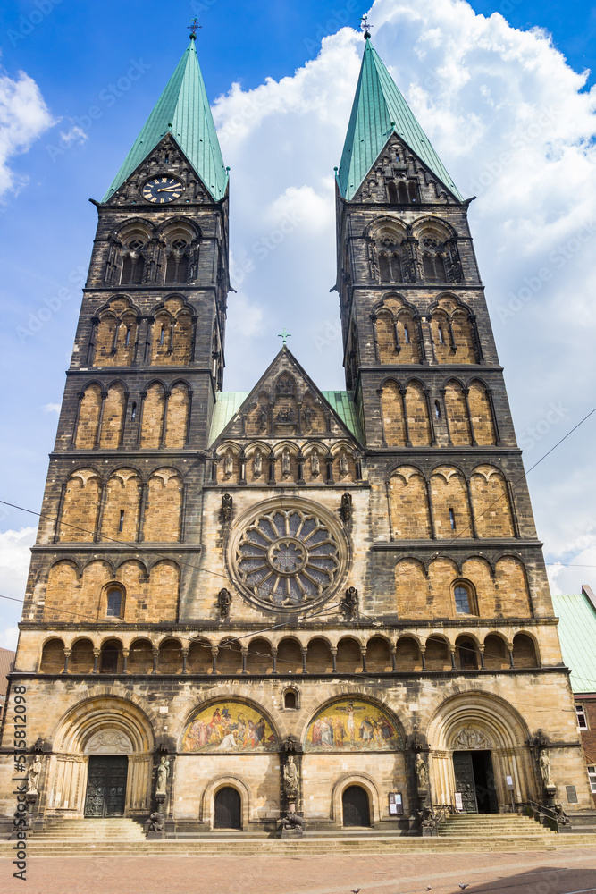 Front facade of the historic Dom church in Bremen, Germany