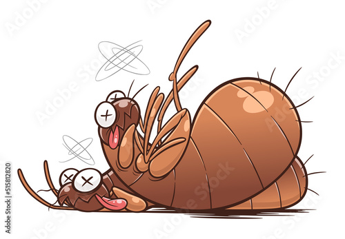 Two defeated cartoon fleas. Cartoon flea series. 