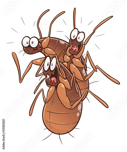 Three fleas scared of something. Cartoon flea series.