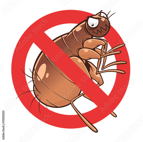Vector stop flea circle sign with cartoon flea. Cartoon flea series.