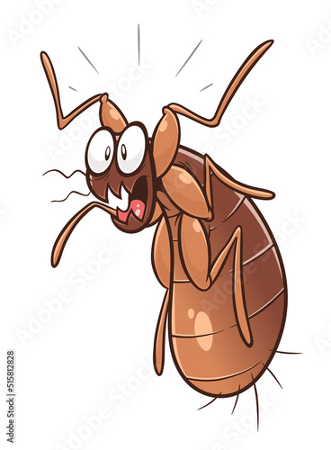 Scared cartoon flea on the white background. Cartoon flea series.