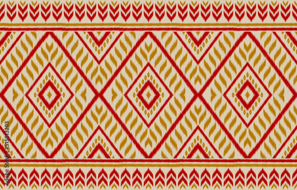 Beautiful carpet ikat art. Geometric ethnic seamless pattern in tribal. Fabric Indian style. Design for background, wallpaper, illustration, fabric, clothing, carpet, textile, batik, embroidery.