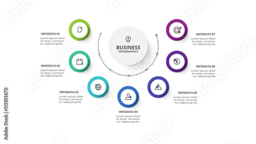 Creative concept for infographic with 7 steps, options, parts or processes. Business data visualization.