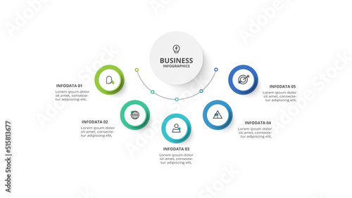 Creative concept for infographic with 5 steps, options, parts or processes. Business data visualization.