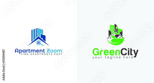Set of collection modern minimalist city building home or real estate house logo design vector templates