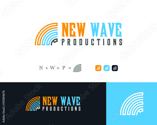New wave podcast logo, N W P radio station, entertainment cloud studio vector logo design
