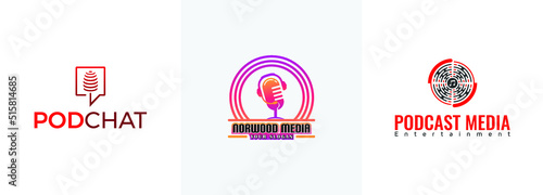 Bundle of podcast logo, monogram music, or microphone radio station logo design vector template photo