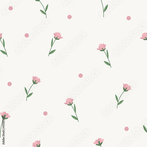 Vector seamless pattern with decorative flowers and dots. Floral tenderness background for textile, fabric manufacturing, wallpaper, covers, surface, print, gift wrap, scrapbooking. 