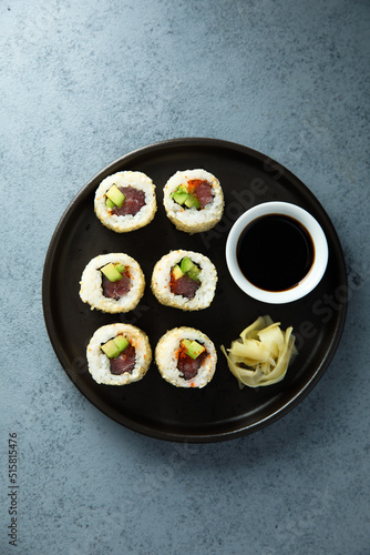 Sushi rolls with tuna and avocado
