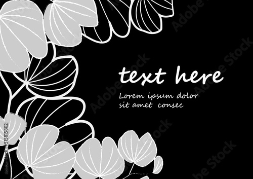 Beautiful leaf art abstract background vector. Foliage with ink brush texture pattern. Nature  flower  floral  tree  garden concept. For card  poster  banner  template. Rectangle frame illustration.