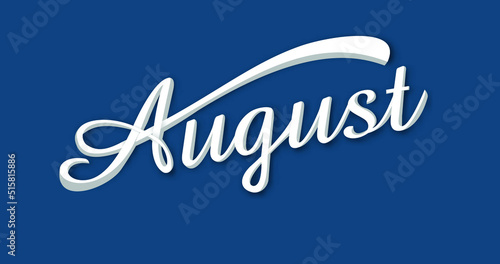August text 3d Vector in white color on the blue background