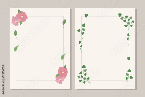 Couple of floral greeting card. Vector layout decorative botanical scandi style greeting card or invitation design background. 
