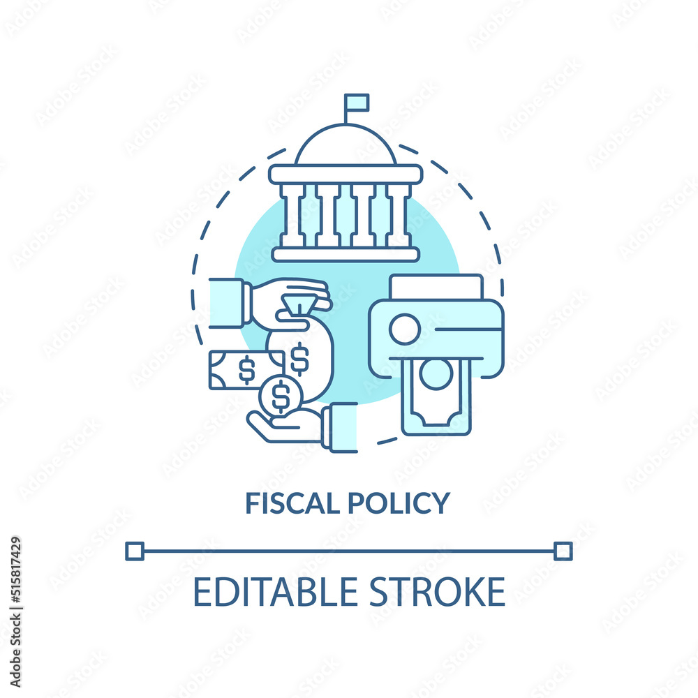 Fiscal policy turquoise concept icon. Governmental regulations. Inflation cause abstract idea thin line illustration. Isolated outline drawing. Editable stroke. Arial, Myriad Pro-Bold fonts used Fiscal policy turquoise concept icon. Governmental regulations. Inflation cause abstract idea thin line illustration. Isolated outline drawing. Editable stroke. Arial, Myriad Pro-Bold fonts used