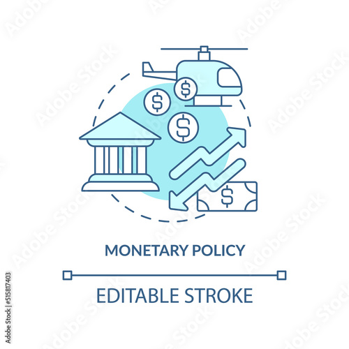 Monetary policy turquoise concept icon. Central bank regulations. Inflation cause abstract idea thin line illustration. Isolated outline drawing. Editable stroke. Arial  Myriad Pro-Bold fonts used