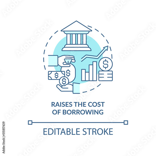 Raises cost of borrowing turquoise concept icon. High interest rate. Inflation abstract idea thin line illustration. Isolated outline drawing. Editable stroke. Arial, Myriad Pro-Bold fonts used