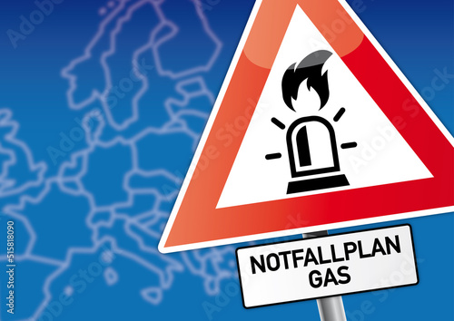 Achtung Notfallplan Gas - Symboldbild mit deutschem Text