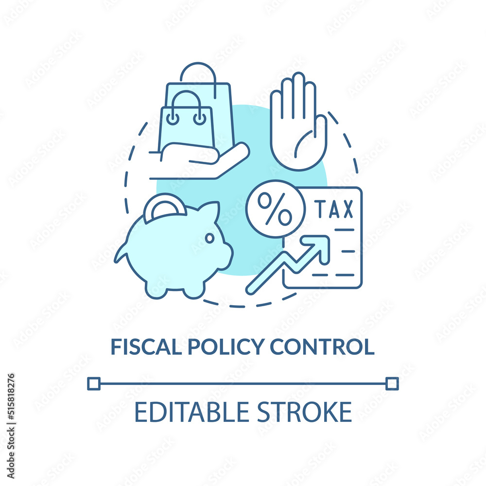 Fiscal policy control turquoise concept icon. Higher tax rate. Controlling inflation abstract idea thin line illustration. Isolated outline drawing. Editable stroke. Arial, Myriad Pro-Bold fonts used Fiscal policy control turquoise concept icon. Higher tax rate. Controlling inflation abstract idea thin line illustration. Isolated outline drawing. Editable stroke. Arial, Myriad Pro-Bold fonts used