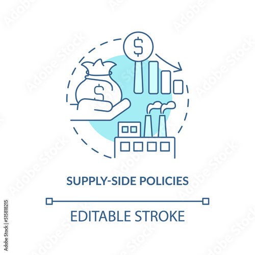 Supply side policies turquoise concept icon. Economy efficiency. Control inflation abstract idea thin line illustration. Isolated outline drawing. Editable stroke. Arial, Myriad Pro-Bold fonts used