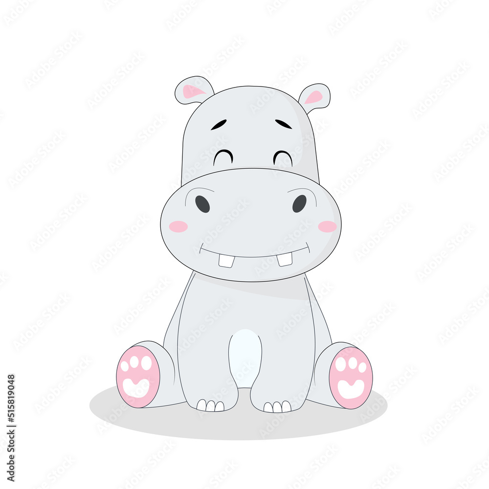 Fototapeta premium Baby hippo character sitting. Flat illustration.