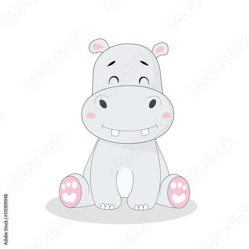 Baby hippo character sitting. Flat illustration.