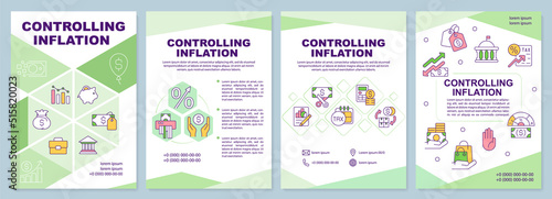 Controlling inflation green brochure template. Leaflet design with linear icons. Editable 4 vector layouts for presentation, annual reports. Arial-Black, Myriad Pro-Regular fonts used