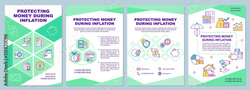 Protecting money during inflation brochure template. Leaflet design with linear icons. Editable 4 vector layouts for presentation, annual reports. Arial-Black, Myriad Pro-Regular fonts used