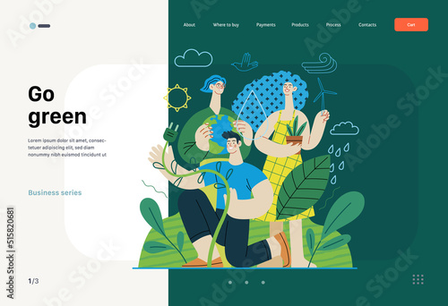 Ecology - Go green -Modern flat vector concept illustration of ecology metaphor, People surrounded by natural ecological and Renewable energy symbols. Creative landing web page template