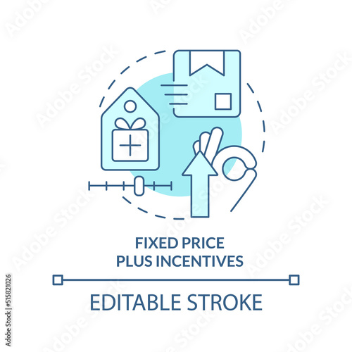 Fixed price plus incentives turquoise concept icon. Common contract type abstract idea thin line illustration. Isolated outline drawing. Editable stroke. Arial, Myriad Pro-Bold fonts used