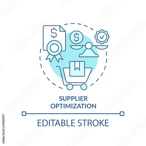 Supplier optimization turquoise concept icon. Purchasing strategy abstract idea thin line illustration. Supply chain. Isolated outline drawing. Editable stroke. Arial, Myriad Pro-Bold fonts used