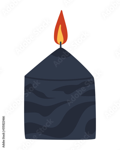 The black candle is lit and burning. Isolated on white background.Flat vector illustration. Eps10