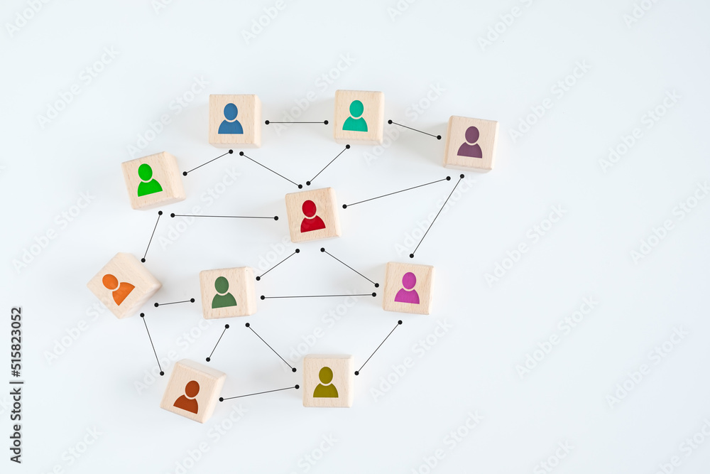 Teamwork, Connection. Building a strong team, Wooden blocks with people icon, Human resources and management concept. Teamwork, Connection. Building a strong team, Wooden blocks with people icon, Human resources and management concept.