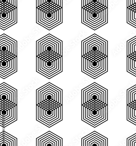 Vector illustration. The texture of the contour hexagon. Black and white geometric seamless pattern. Mosaic abstract background. Hexagonal repeating geometric polygon texture.