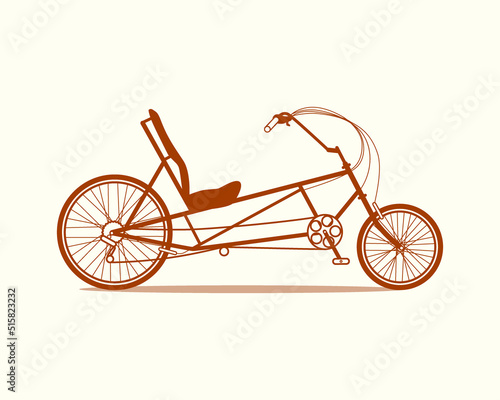 Vector illustration of a recumbent bicycle made in flat style. Vector bike icon. Beautiful retro transport poster. 