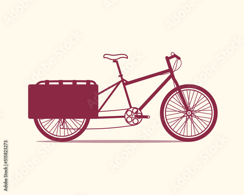 Vector illustration of a cargo bicycle made in flat style. Vector bike icon. Beautiful retro transport poster. Delivery company logo template