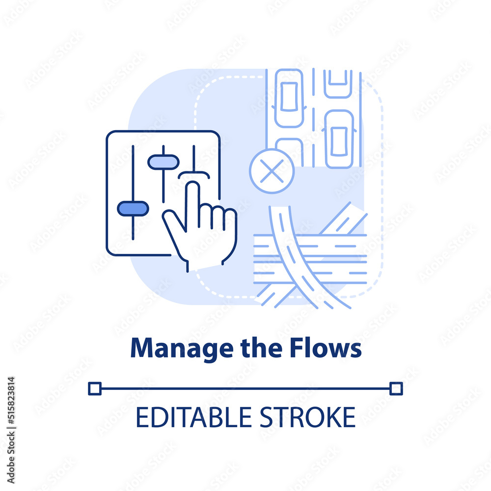 Manage flows light blue concept icon. Traffic regulation. Coping with overcrowding abstract idea thin line illustration. Isolated outline drawing. Editable stroke. Arial, Myriad Pro-Bold fonts used Manage flows light blue concept icon. Traffic regulation. Coping with overcrowding abstract idea thin line illustration. Isolated outline drawing. Editable stroke. Arial, Myriad Pro-Bold fonts used