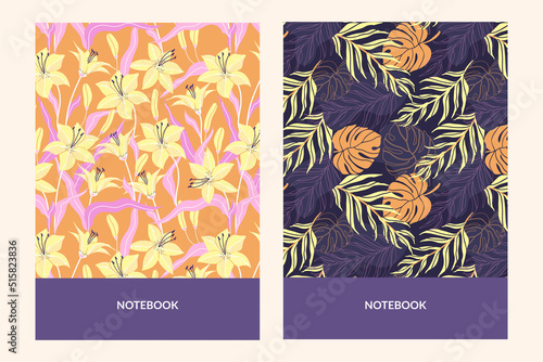 set of fashion covers. Universal abstract layouts. Suitable for notepads  planners  brochures  books  catalogues. Seamless patterns are used that are easily resizable. Vector.