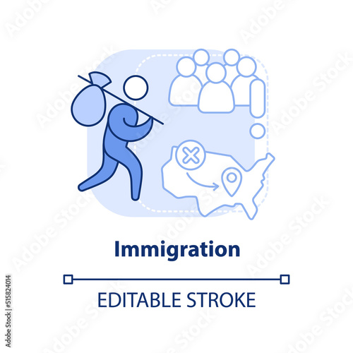 Immigration light blue concept icon. Aliens social problem. Overpopulation cause abstract idea thin line illustration. Isolated outline drawing. Editable stroke. Arial, Myriad Pro-Bold fonts used