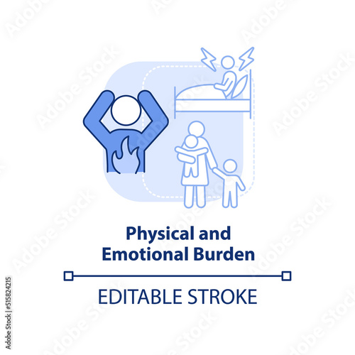 Physical and emotional burden light blue concept icon. Health effects of overcrowding abstract idea thin line illustration. Isolated outline drawing. Editable stroke. Arial, Myriad Pro-Bold fonts used