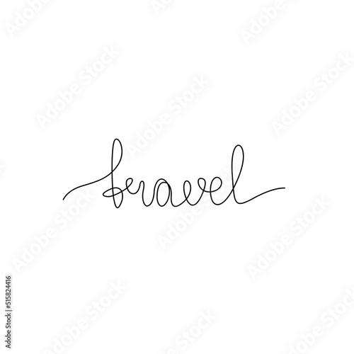 Travel hand lettering small tattoo, inscription, continuous line drawing, print for clothes, t-shirt, emblem or logo design, one single line on a white background, isolated vector illustration.