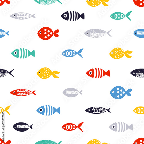 Colorful decorative fish. Decorative seamless pattern. Can be used in textile industry, paper, background, scrapbooking.