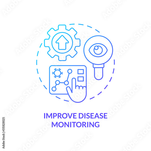 Improve disease monitoring blue gradient concept icon. Illness surveillance. Pandemic prevention abstract idea thin line illustration. Isolated outline drawing. Myriad Pro-Bold fonts used