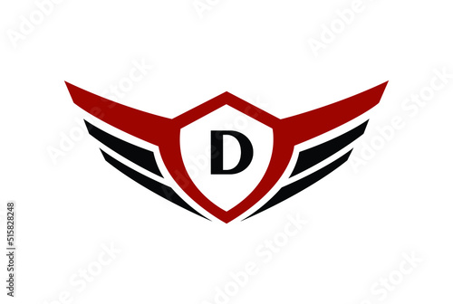 Modern professional wings shield template logo design with letter D.