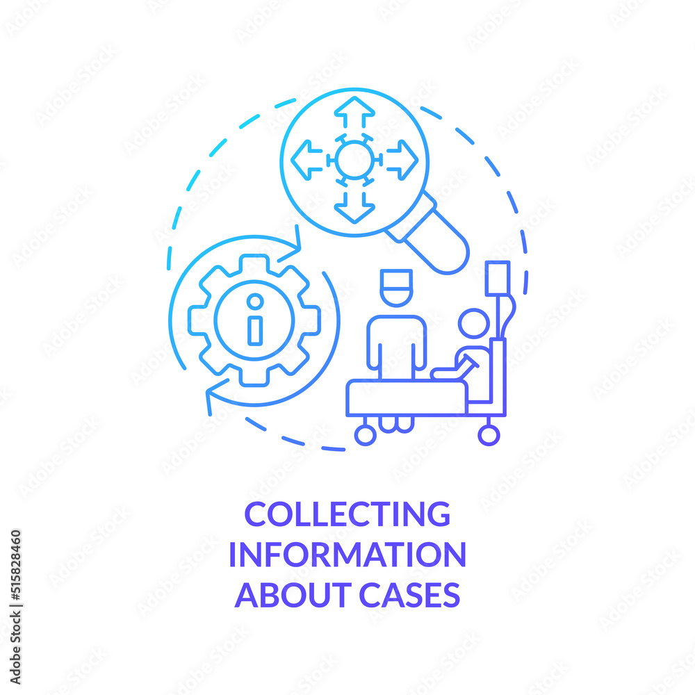 Collecting information about cases blue gradient concept icon. Data gathering. Disease monitoring abstract idea thin line illustration. Isolated outline drawing. Myriad Pro-Bold fonts used Collecting information about cases blue gradient concept icon. Data gathering. Disease monitoring abstract idea thin line illustration. Isolated outline drawing. Myriad Pro-Bold fonts used