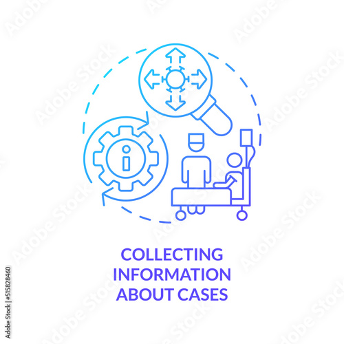 Collecting information about cases blue gradient concept icon. Data gathering. Disease monitoring abstract idea thin line illustration. Isolated outline drawing. Myriad Pro-Bold fonts used