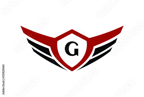 Modern professional wings shield template logo design with letter G.