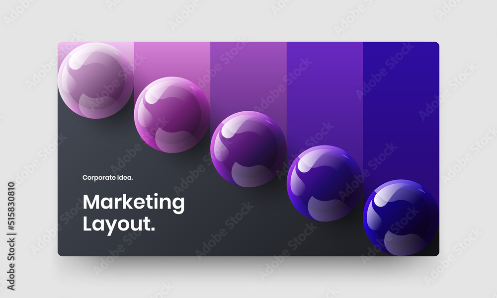 Original company cover design vector template. Modern realistic spheres website screen concept.